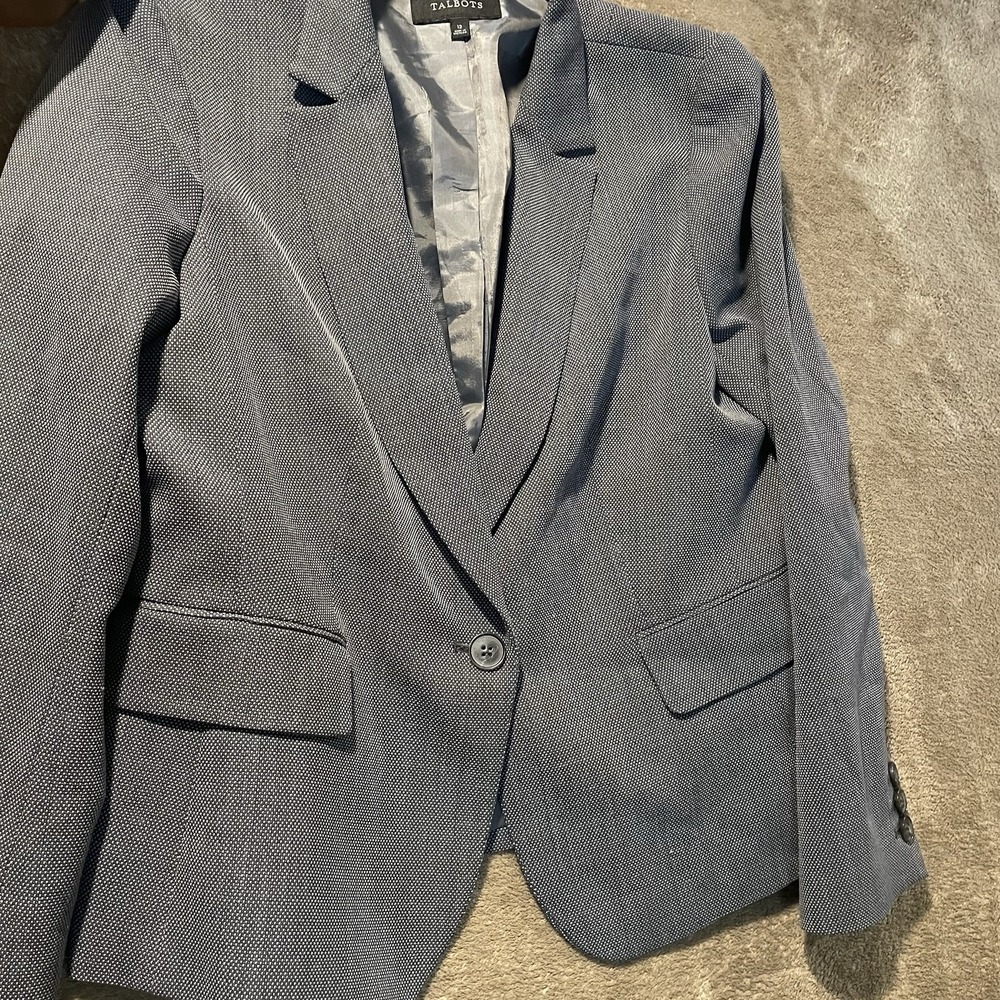 Talbots Blazer Women's 12 Gray One Button Jacket Business Casual